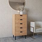Leon 5 Drawer Narrow Chest - Medium Oak Effect