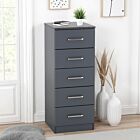 Dakota 5 Drawer Narrow Chest - Dark Grey
