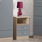 Nevada 2 Drawer Bedside - Grey Gloss/Light Oak Effect Veneer