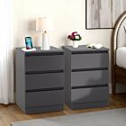 Malvern 3 Drawer Bedside X2 - Grey