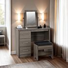 Lisbon 3Pc Dressing Table Set (With Mirror) - Black Wood Grain/Black Faux Leather