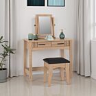 Tessa 2 Drawer Dressing Table Set - Natural Oak Effect/Black Faux Leather