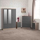 Nevada 3 Door 2 Drawer Wardrobe Bedroom Set - Grey Gloss/Light Oak Effect Veneer