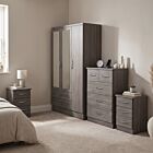 Nevada 3 Door 2 Drawer Wardrobe Bedroom Set - Black Wood Grain
