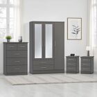Nevada 3 Door 2 Drawer Wardrobe Bedroom Set - 3D Effect Grey