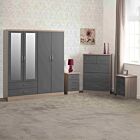 Nevada 4 Door 2 Drawer Wardrobe Bedroom Set - Grey Gloss/Light Oak Effect Veneer