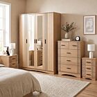 Tessa 4 Door Mirrored Wardrobe Bedroom Set - Natural Oak Effect