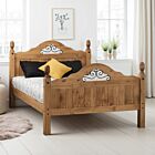 Corona Scroll 4'6" High End Bed - Distressed Waxed Pine