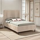 Maine 4'6" Bed - Taupe Velvet Fabric