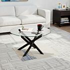 Sheldon Round Coffee Table - Clear Glass/Black