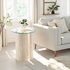 Modena Side Table - Clear Glass/Cream Marble Effect