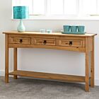 Corona 3 Drawer Console Table With Shelf - Distressed Waxed Pine