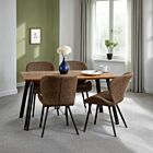 Quebec Straight Edge Dining Set (X4 Chairs) - Medium Oak Effect/Brown Faux Leather