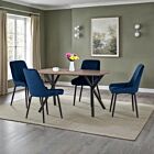 Athens Rect & Avery Dining Set (X4 Chairs) - Medium Oak Effect/Sapphire Blue Velvet