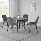 Athens Round & Avery Dining Set (X4 Chairs) - Concrete/Grey Velvet