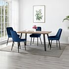 Quebec Wave & Avery Dining Set (X4 Chairs) - Medium Oak Effect/Sapphire Blue Velvet