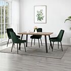 Quebec Wave & Avery Dining Set (X4 Chairs) - Medium Oak Effect/Emerald Green Velvet