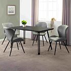 Quebec Wave Edge Dining Set (X4 Chairs) - Black Wood Grain/Grey Faux Leather