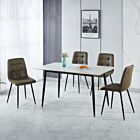 Fenton Dining Set (X4 Chairs) - White/Olive Green Suede Fabric