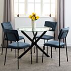 Sheldon Round Glass Top Dining Set (X4 Chairs) - Clear Glass/Navy Blue Velvet Fabric