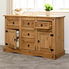Corona 2 Door 5 Drawer Sideboard - Distressed Waxed Pine