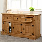 Corona 3 Door 3 Drawer Sideboard - Distressed Waxed Pine