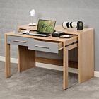 Seville 2 Drawer Slider Desk - Grey Gloss/Light Oak Effect Veneer