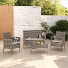 Willow 4Pc Garden Set - Grey Rattan/Grey Fabric/Clear Glass