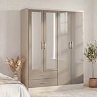 Nevada 4 Door 2 Drawer Wardrobe - Oyster Gloss/Light Oak Effect Veneer