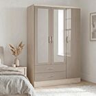 Nevada 3 Door 2 Drawer Wardrobe - Oyster Gloss/Light Oak Effect Veneer