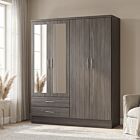 Nevada 4 Door 2 Drawer Wardrobe - Black Wood Grain