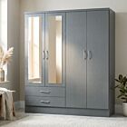 Nevada 4 Door 2 Drawer Wardrobe - 3D Effect Grey