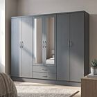 Nevada 6 Door 2 Drawer Wardrobe - 3D Effect Grey
