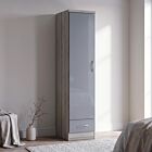Nevada 1 Door 1 Drawer Wardrobe - Grey Gloss/Light Oak Effect Veneer