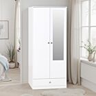 Denver 2 Door 1 Drawer Mirrored Wardrobe - White Gloss