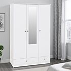 Denver 3 Door 2 Drawer Mirrored Wardrobe - White Gloss