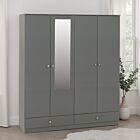 Denver 4 Door 2 Drawer Mirrored Wardrobe - Grey Gloss