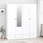 Denver 4 Door 2 Drawer Mirrored Wardrobe - White Gloss