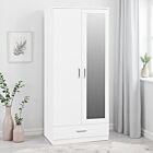 Dakota 2 Door 1 Drawer Mirrored Wardrobe - White