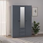 Dakota 3 Door 2 Drawer Mirrored Wardrobe - Dark Grey