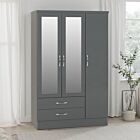 Nevada 3 Door 2 Drawer Wardrobe - Grey Gloss