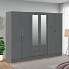 Nevada 6 Door 2 Drawer Wardrobe - Grey Gloss