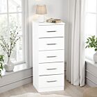 Dakota 5 Drawer Narrow Chest - White