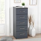 Dakota 5 Drawer Narrow Chest - Dark Grey