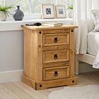 Corona 3 Drawer Bedside - Distressed Waxed Pine