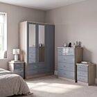 Nevada 3 Door 2 Drawer Wardrobe Bedroom Set - Grey Gloss/Light Oak Effect Veneer