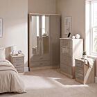 Nevada 3 Door 2 Drawer Wardrobe Bedroom Set - Oyster Gloss/Light Oak Effect Veneer