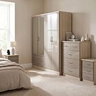 Nevada 4 Door 2 Drawer Wardrobe Bedroom Set - Oyster Gloss/Light Oak Effect Veneer