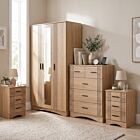 Tessa 3 Door Mirrored Wardrobe Bedroom Set - Natural Oak Effect