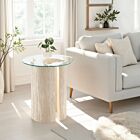Modena Side Table - Clear Glass/Cream Marble Effect